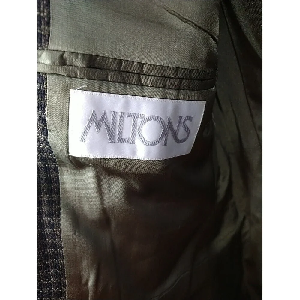 Miltons Vintage Three Button Collared Pocket Brown Gingham Suit Jacket Size 42S